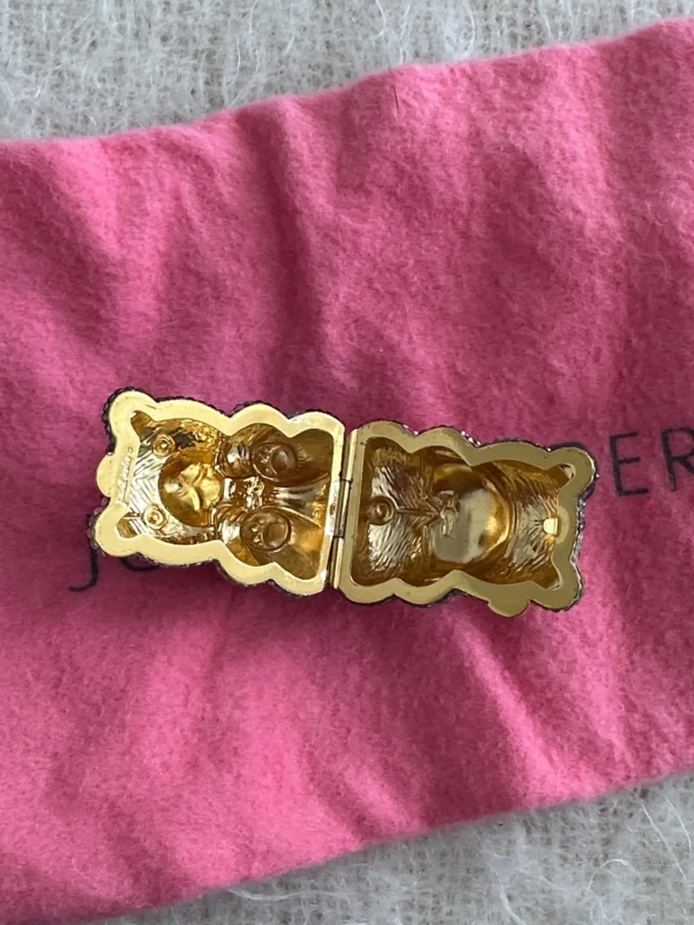 Jenni Gold Teddy Bear Trinket Box on Pink Pouch - Picture 3 of 8